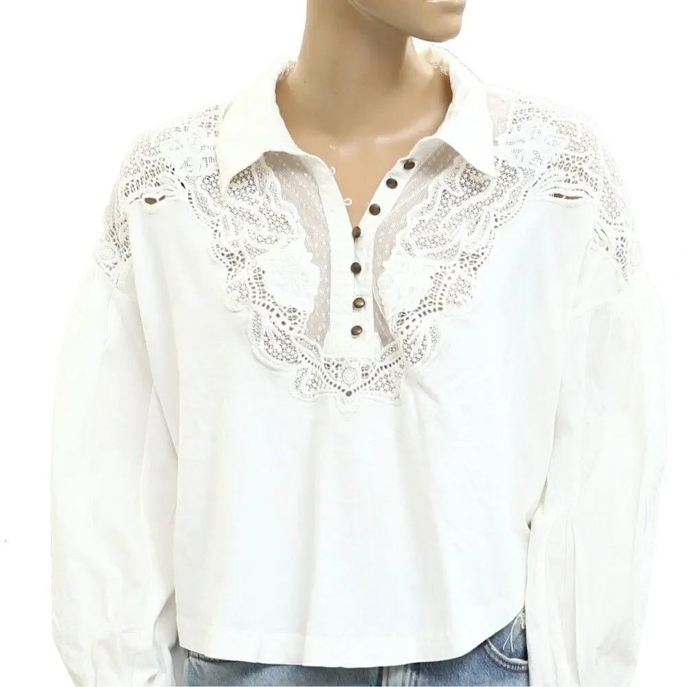 Maeve Anthropologie Puff-Sleeve Collared Yoke Blouse Top Embroidered S 280241